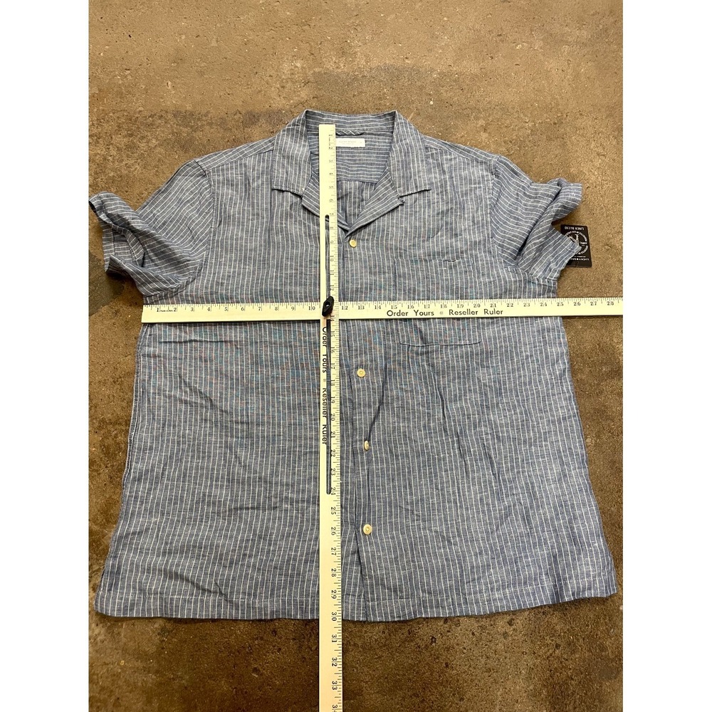 Lucky Brand Shirt Mens XL Blue Striped Linen Short Sleeve Camp Collar Casual - Picture 13 of 16